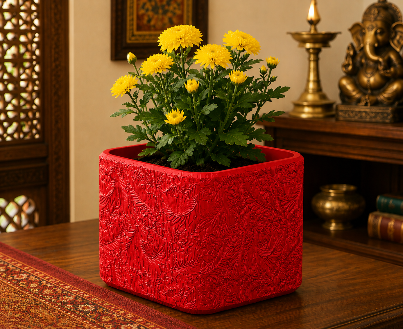 floral relief square planter floral relief square planter
